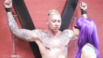 Clamps on his nipple and spanking from german hot