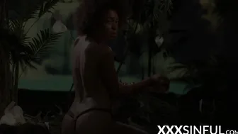 Slow motion teasing and pussy play with cute Ebony babe