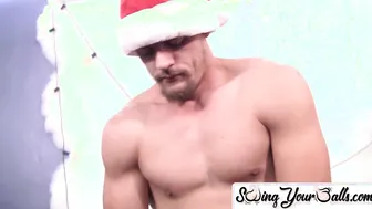 Succulent nuts muscle head removes his ensemble to pull his dick