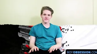 Interviewed and roughheeled down by a blonde twink with a fat ass