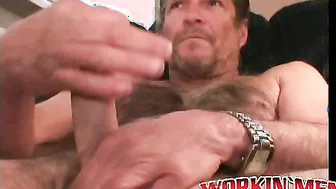 Handsome old boy plays with his cock and squirts cum