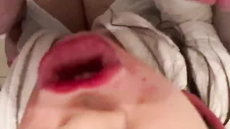 On a leash red lips bitch suck big cock into