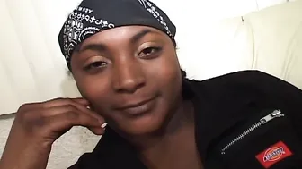 Horny ebony gets her ass banged and sprayed with a warm load