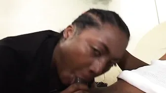 Horny ebony gets her ass banged and sprayed with a warm load