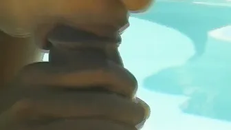 Small-titted ebony fucks outdoor in the swimming pool with BBC fucker