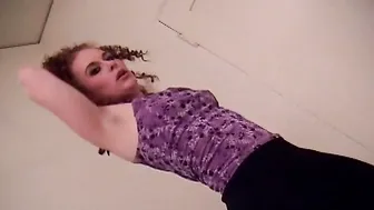 Curly haired babe with perfect ass in stocking smokes while getting her brains fucked out