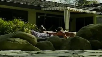 Small-titted black chick fucks anally in outdoor fuck on BBC