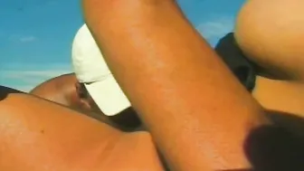 Hairy ebony rides BBC outdoor by the swimming pool