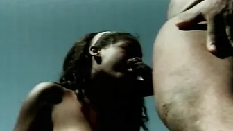 Ebony chick fucks outdoor on BBC dude and gets facialized