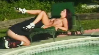 Horny redhead MILF Angelica Sin eating cum after a anal fuck in the backyard