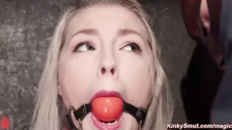 Blonde slave spreads legs for master and his sex toys