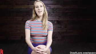 Blonde in suspension takes fucking machine