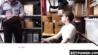 In the questioning room the security team busts a thiefs ass