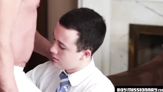 Mormon senior sucks dick while taking exposed dick in the ass
