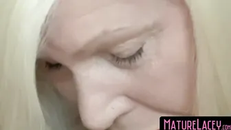A blond British GILF likes to be thrashed by two dicks