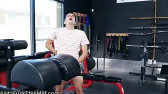 Milf rides short guy in the gym during workout 9