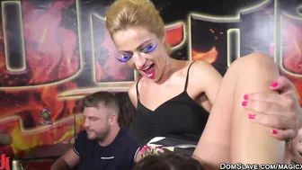 Submissive teens group fucked in public bar