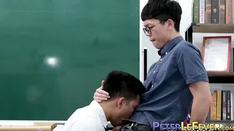 Horny Asian jock rides students big cock raw for hot cumshot