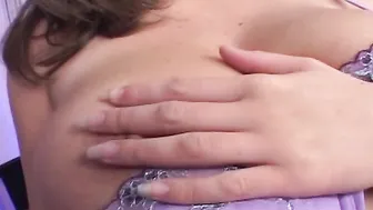 Big titted brunette MILF Sara Stone gets a big load on her massive tits