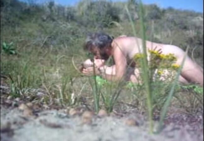 ALONE AND NUDE WOMAN ON BEACH