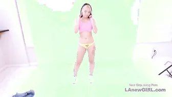 Brunette fucks little asian girl strapon