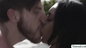 Lucky players fuck some horny slut TS in B-Ball