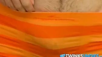 Underwear worshiper Jake Idol jerking off his massive cock