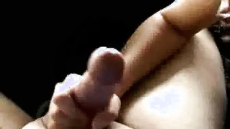Fun stroking in the automobile with huge natural tits HJ