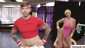 Handsome prof fucks both his dancers on stage