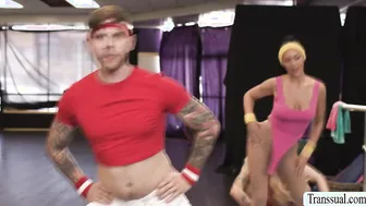 Lucky instructor fucks both his dancers on stage
