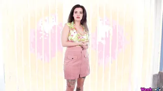 Thick busty brunette strips for you to jerk off