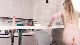 Oh no Kri Lych has found a dildo in the kitchen and now she wants it more than she wants