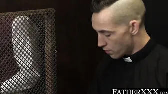 Horny strict twink deepthroats cleric before crude fucking