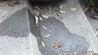 Japanese chick takes off her dress to piss outside in public