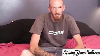 Gay man John telling wisecracks and stroking dick solo