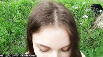 Cute Stepsister teases with her boobs outdoor. I had to fuck her right on the rock. 11
