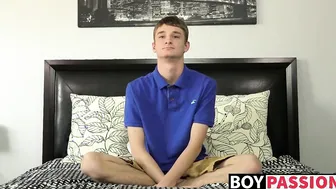 Innocent looking twink masturbates with a dildo up his bum