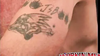 Rough old man tugs his hard cock after smoking a cigarette