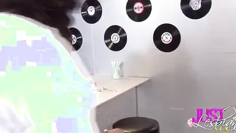 Ebony pornstars have lesbian sex in a diner