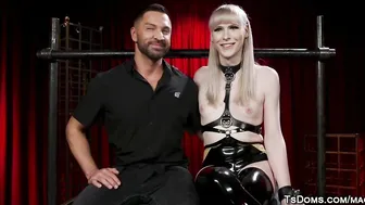 Bound blonde shemale punished and anal fucked