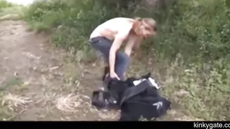 Flogging Lauren with Belt in nature