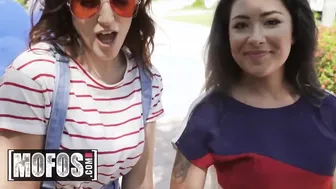 MOFOS - Thicc long tit dark haired and her oriental bff share cock ffm