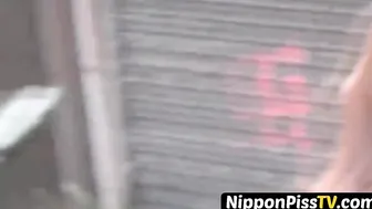 Japanese youngsters having a great time peeing out in the open