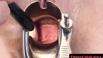 The physician massages and smears the womans crotch