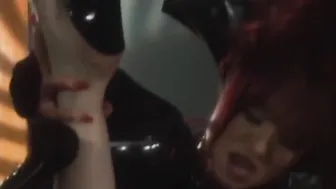Redhead dominatrix tormenting and strapon fucking bound sub