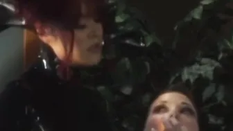 Redhead dominatrix tormenting and strapon fucking bound sub