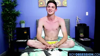 Twink jerks himself off to a powerful orgasm with a lot of force