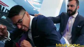 Elegant men bang each others asses after hard day at work