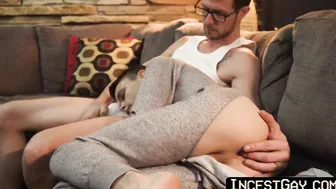 Healthy stepdad fingers a twink before exposed skewering pup