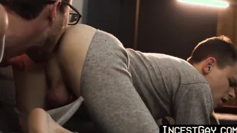 Healthy stepdad fingers a twink before exposed skewering pup